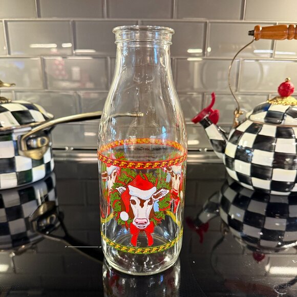 Vintage French Milk Bottle with Christmas Cow - Picture 1 of 11